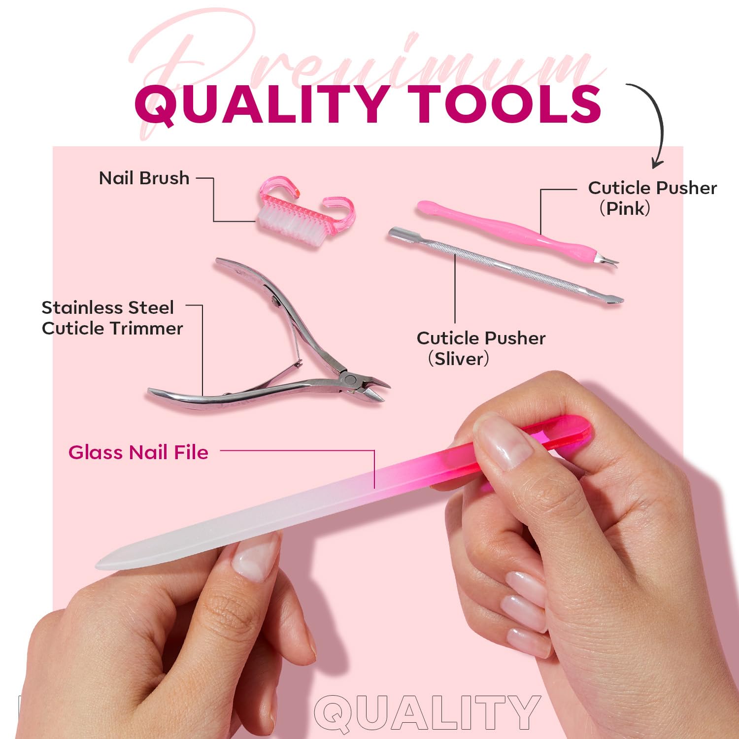 Modelones 7-piece cuticle remover kit with gel bottle, oil pen and stainless steel tools - 3